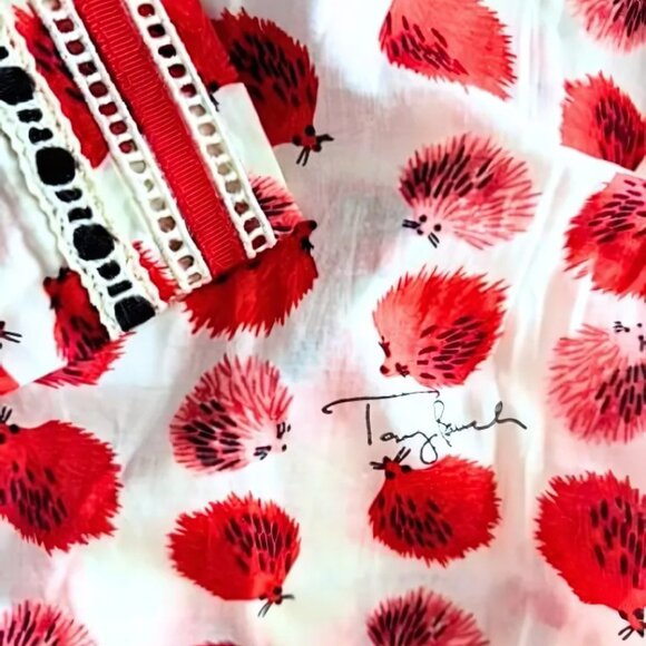 Tory Burch Tunic with Hedgehogs Size 6 Summer Top Swim Pool Coverup, red white - Picture 8 of 9